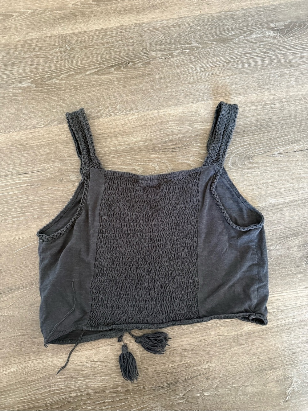 American Eagle Outfitters Black Smocked Crochet Strap Cami